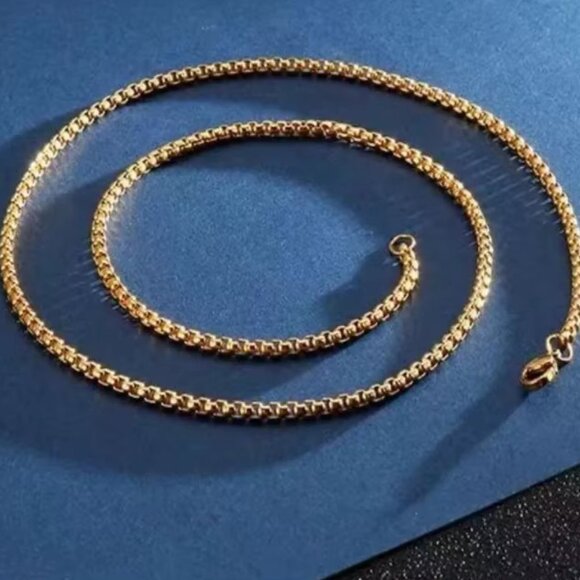 🆕 Awesome 20" Round Box Chain 4mm Wide 18K Gold 🆕 - Picture 4 of 5